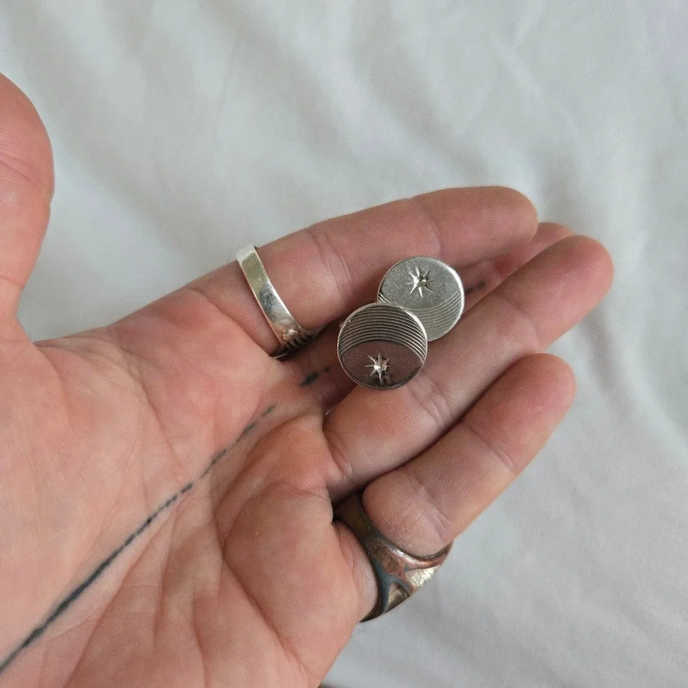 VTG Atomic Starburst Silver Cufflinks Unbranded Cuff Links OS Mens Silver Etched